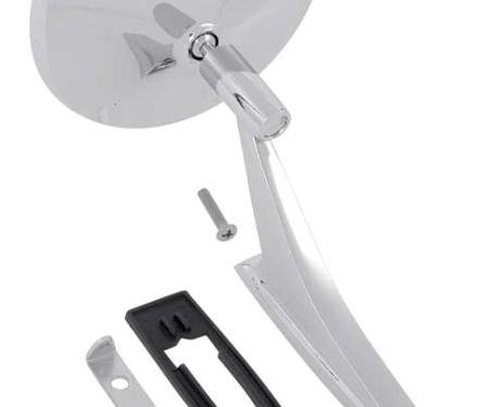 1963-72 Chevrolet, Outer Door Mirror, with "Bow Tie" Logo, with Gasket & Mounting Hardware, Various Models