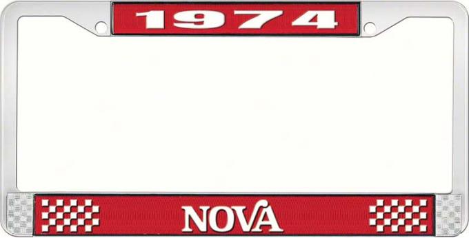OER 1974 Nova Red and Chrome License Plate Frame with White Lettering LF3567402C