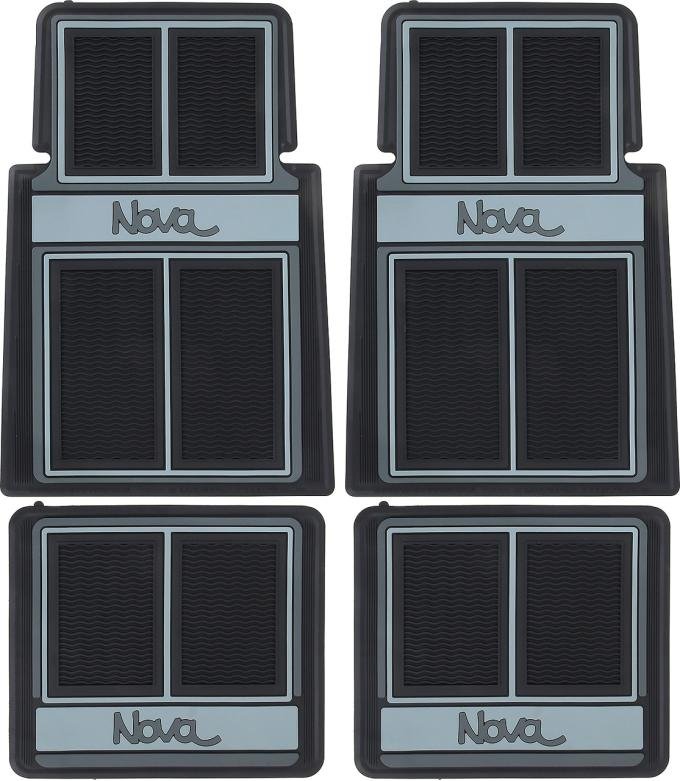 1962-79 Nova, Floor Mat Set, with "Nova" Script, Front and Rear, Black, 4 Piece Set