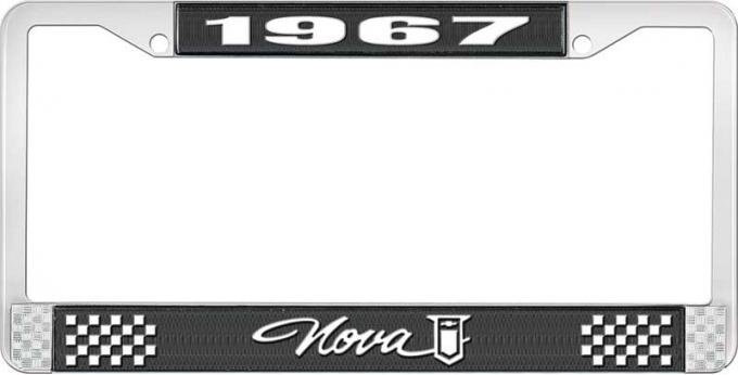 OER 1967 Nova Black and Chrome License Plate Frame with White Lettering LF3566701A