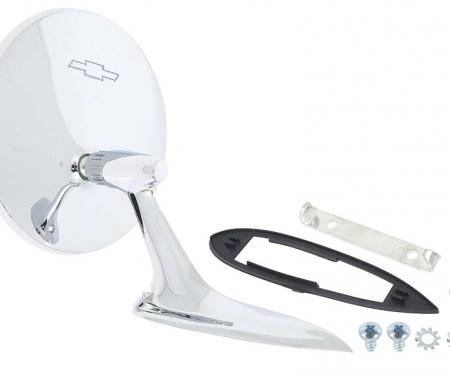 OER 1963-65 Impala, Bel Air, Chevy II, Nova, Corvette, Outer Door Mirror, with Bow Tie Logo, Convex Glass, Passenger Side 985878C