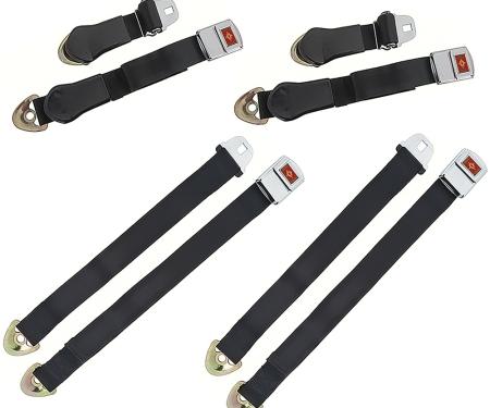 1965-66 Impala, Caprice Nova, Chevelle, Deluxe Seat Belt Set, Gold Starburst, Black, 4-Piece Set